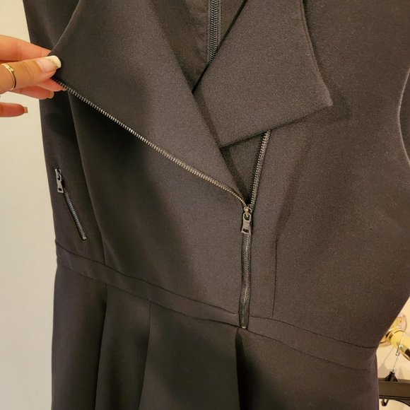 BCBGMaxAzria | Nikki Dress, Black Zippered Asymmetrical Peplum Dress, Sz 12 - Picture 13 of 16